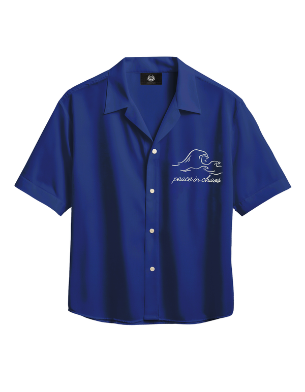 LINEN -EMBROIDERED PEACE WAVES SHIRT