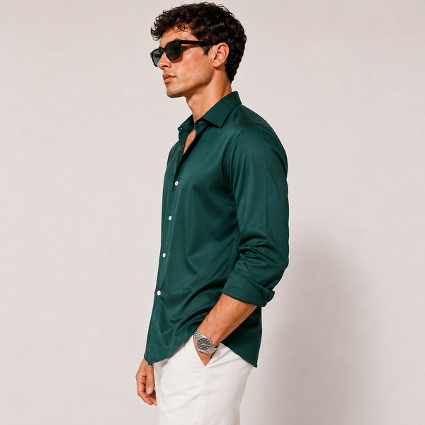 SATIN- FOREST GREEN FULL SLEEVES SHIRT