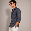 SATIN-  DEEP BLUE FULL SLEEVES SHIRT