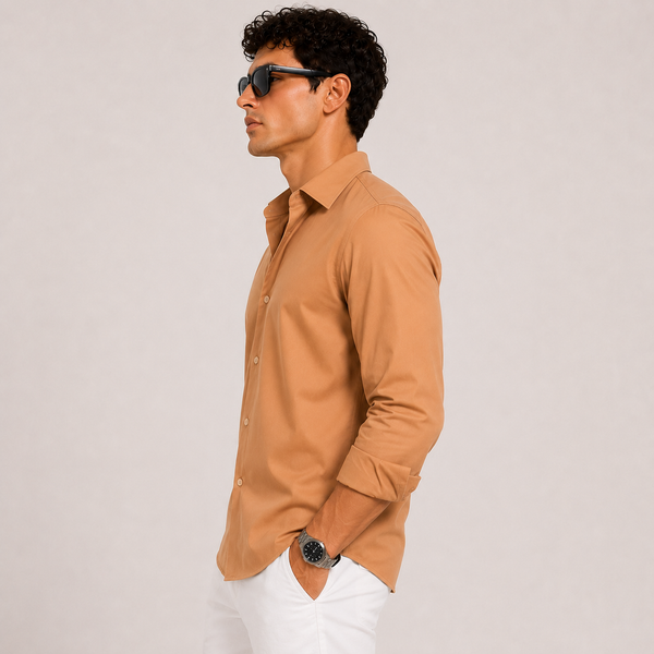 SATIN- EARTH BROWN FULL SLEEVES SHIRT