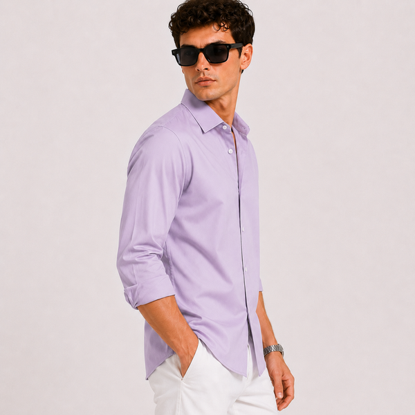 SATIN- LAVENDER FULL SLEEVES SHIRT
