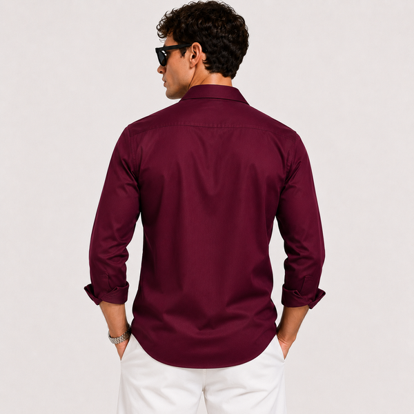 SATIN-  MAHROON FULL SLEEVES SHIRT