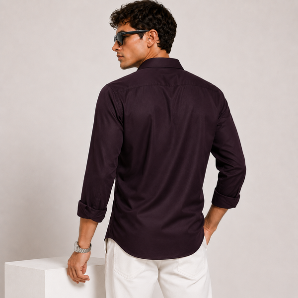 SATIN- PURPLE WINE FULL SLEEVES SHIRT