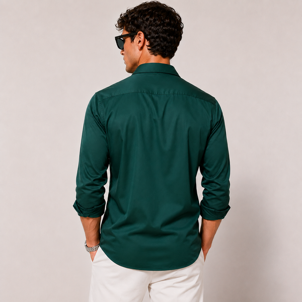 SATIN- FOREST GREEN FULL SLEEVES SHIRT