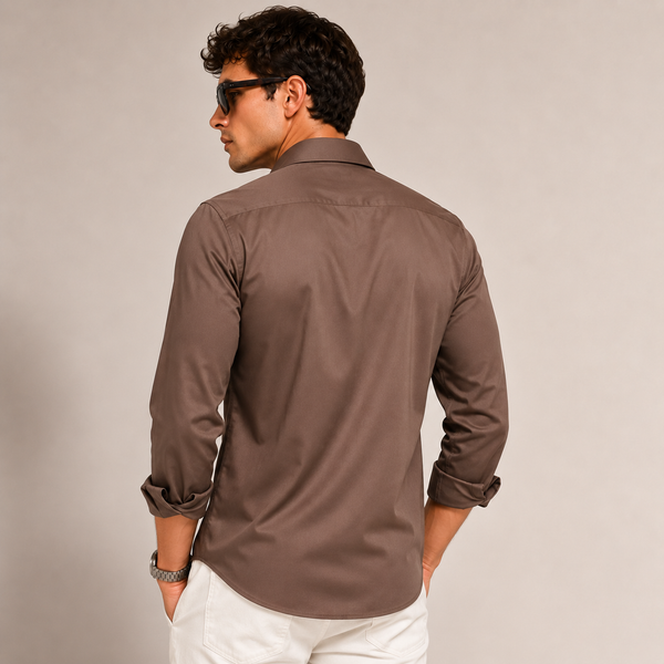 SATIN- CHOCO BROWN FULL SLEEVES SHIRT