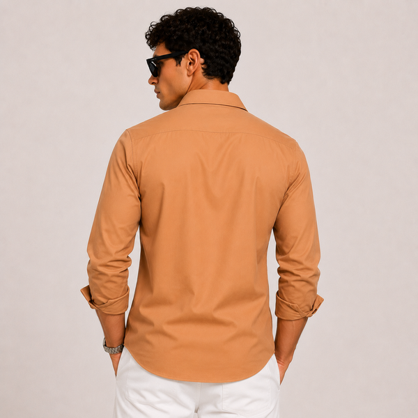 SATIN- EARTH BROWN FULL SLEEVES SHIRT