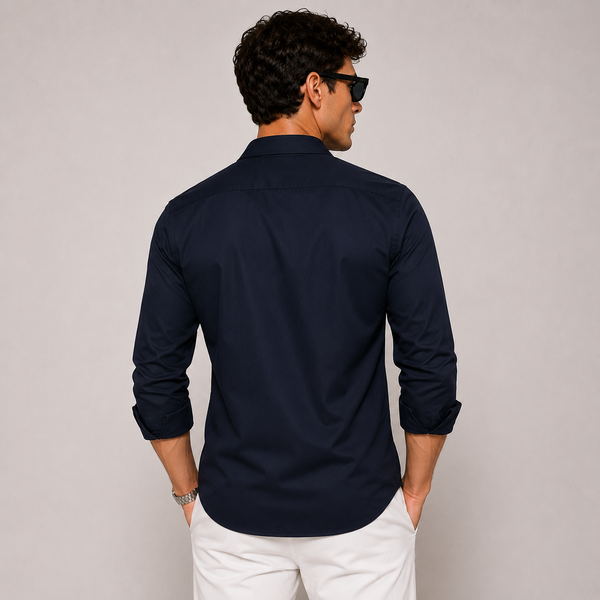 SATIN- NAVY BLUE FULL SLEEVES SHIRT
