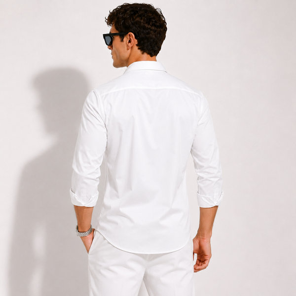 SATIN-  WHITE FULL SLEEVES SHIRT