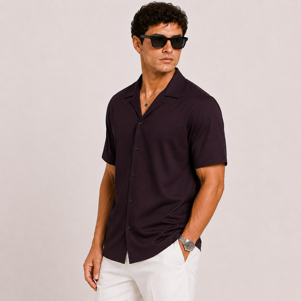 SATIN- PURPLE WINE CUBAN SHIRT