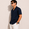 SATIN- NAVY BLUE CUBAN SHIRT