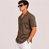 SATIN- DEEP BROWN CUBAN SHIRT