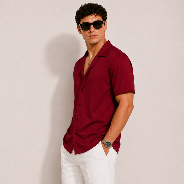 SATIN- BLOODY RED CUBAN SHIRT