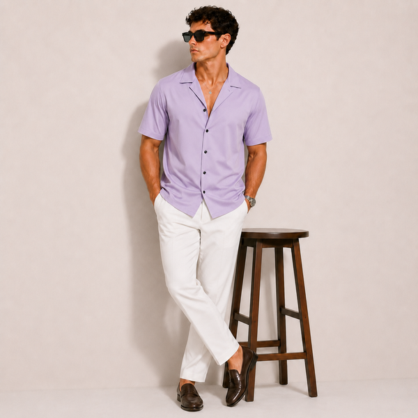 SATIN- LAVENDER CUBAN SHIRT