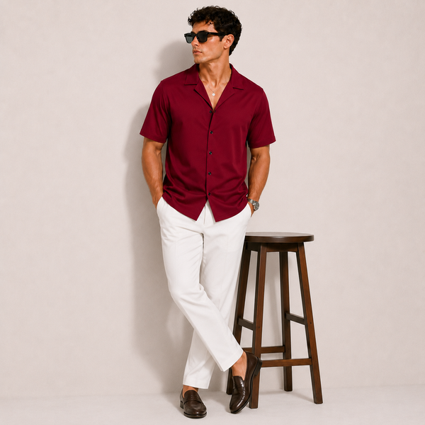 SATIN- BLOODY RED CUBAN SHIRT