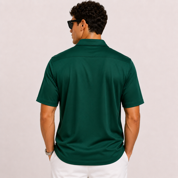 SATIN- FOREST GREEN CUBAN SHIRT
