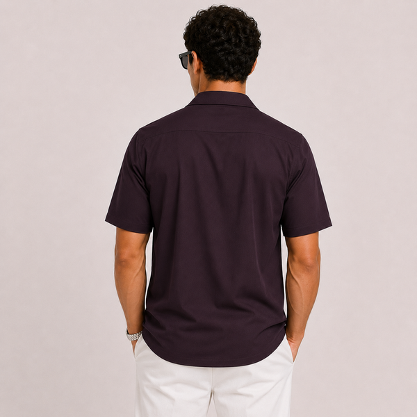 SATIN- PURPLE WINE CUBAN SHIRT