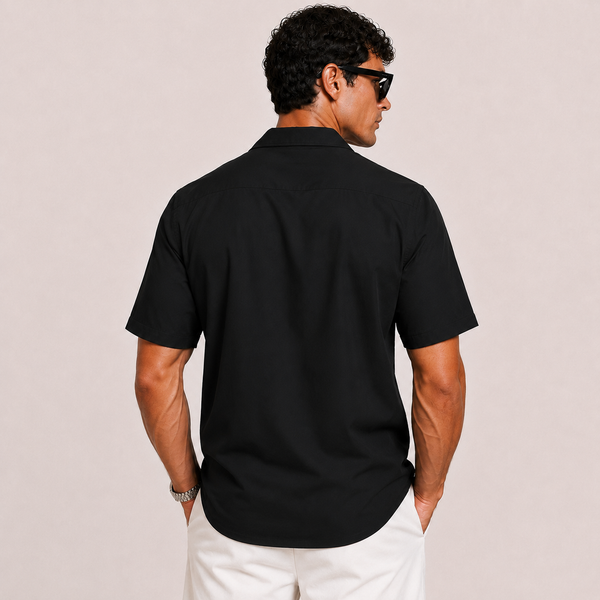 SATIN- BLACK CUBAN SHIRT