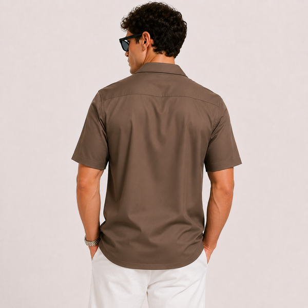 SATIN- DEEP BROWN CUBAN SHIRT