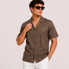 SATIN- DEEP BROWN CUBAN SHIRT