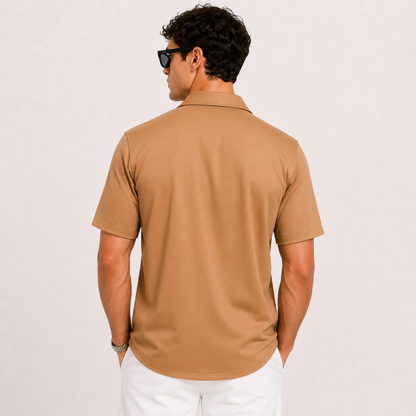 SATIN- EARTH BROWN CUBAN SHIRT