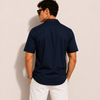 SATIN- NAVY BLUE CUBAN SHIRT