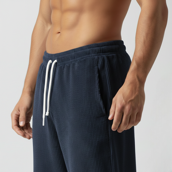 RELAXED FIT CORDUROY PANTS- NAVY BLUE