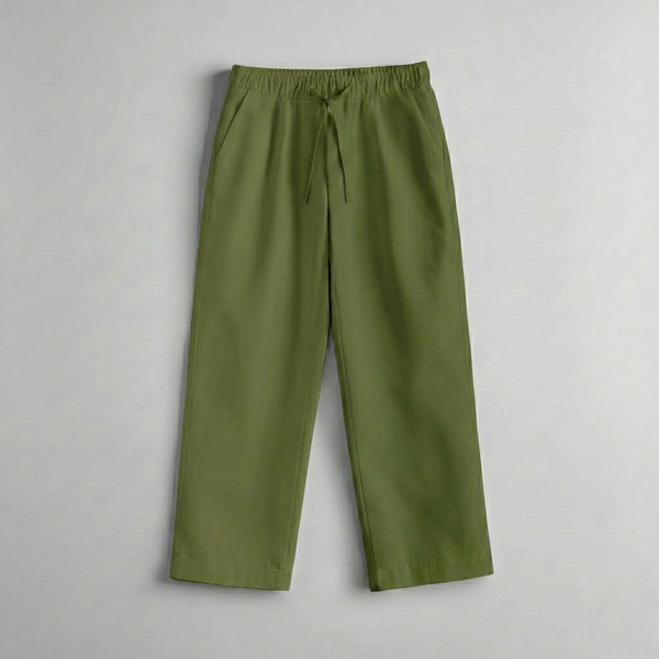 Relaxed Fit Linen Trousers - Olive Green