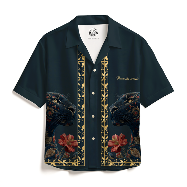 PRINTED- ROYAL CAT CUBAN SHIRT