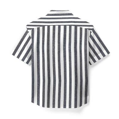 LINEN- STRIPE GREY CUBAN SHIRT