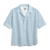 LINEN- STRIPE TEXTURED BLUE CUBAN SHIRT