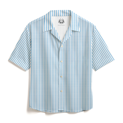 LINEN- STRIPE TEXTURED BLUE CUBAN SHIRT
