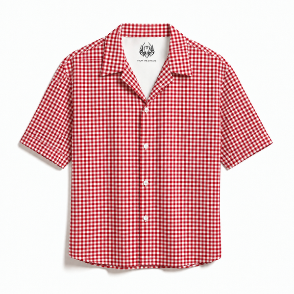 LINEN- CHECK RED LOVE CUBAN SHIRT