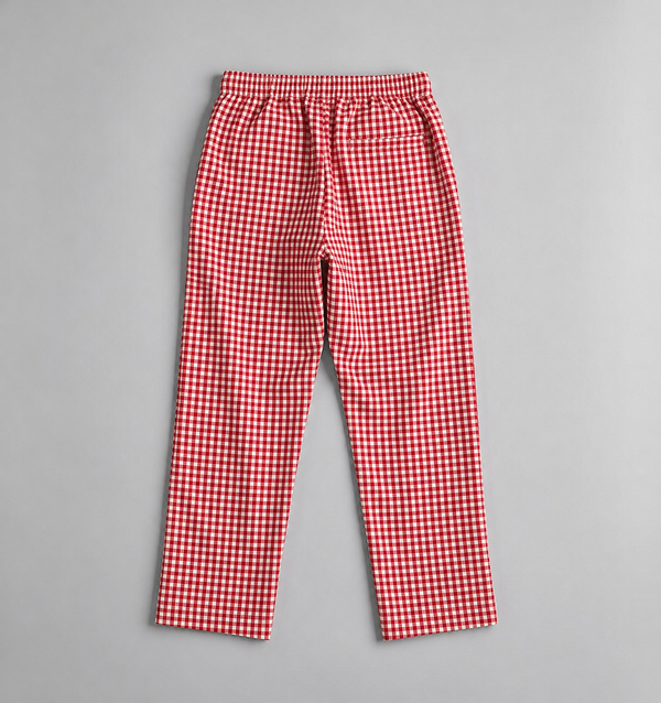 Relaxed Fit Linen Trousers - Check Red Love