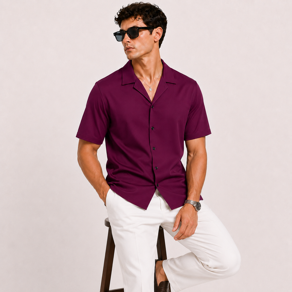 SATIN- MAHROON CUBAN SHIRT
