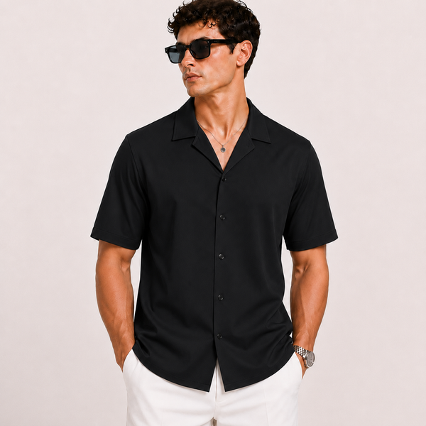 SATIN- BLACK CUBAN SHIRT