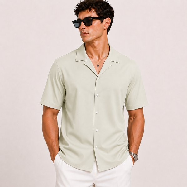 SATIN- PISTA GREEN CUBAN SHIRT