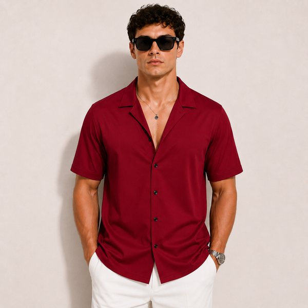 SATIN- BLOODY RED CUBAN SHIRT