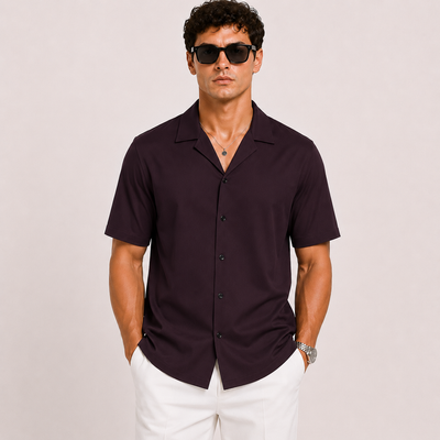 SATIN- PURPLE WINE CUBAN SHIRT