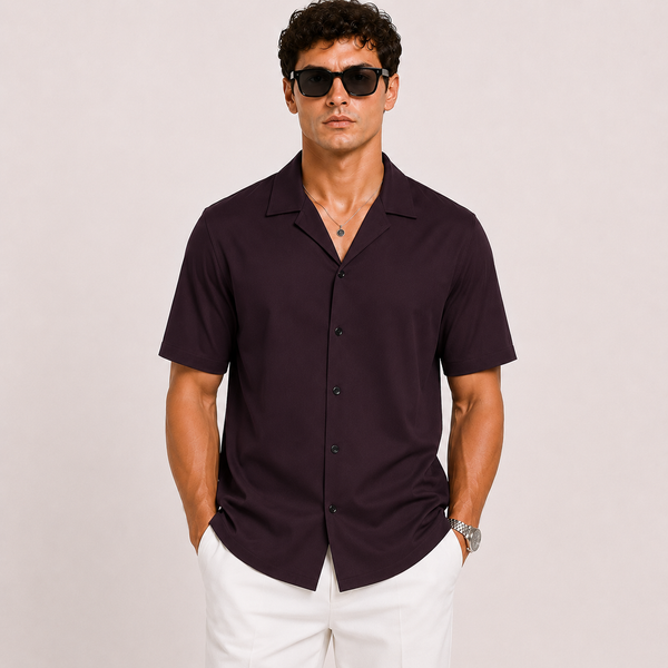 SATIN- PURPLE WINE CUBAN SHIRT