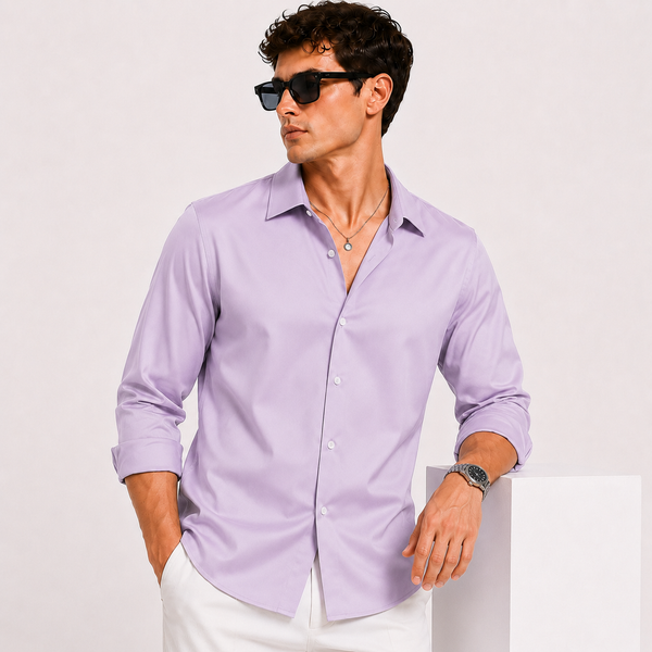 SATIN- LAVENDER FULL SLEEVES SHIRT