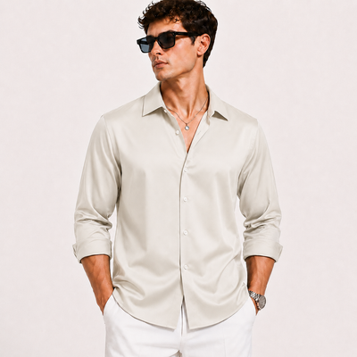 SATIN- PISTA GREEN FULL SLEEVES SHIRT