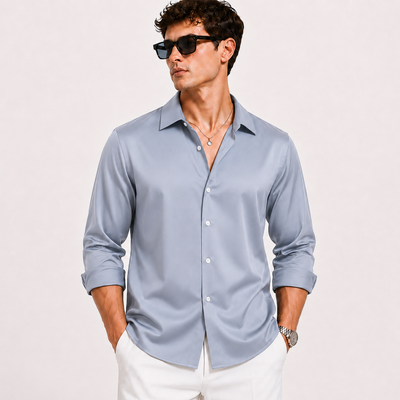 SATIN- SKY BLUE FULL SLEEVES SHIRT