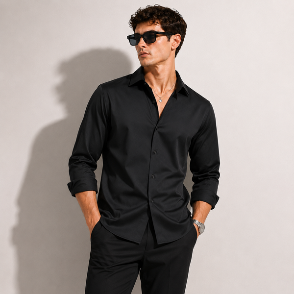 SATIN- BLACK FULL SLEEVES SHIRT