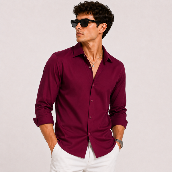SATIN- BLOOD RED FULL SLEEVES SHIRT