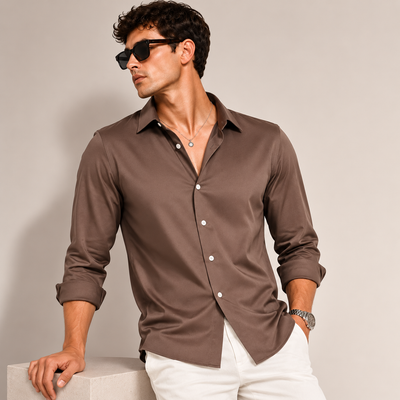 SATIN- CHOCO BROWN FULL SLEEVES SHIRT
