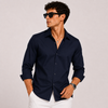 SATIN- NAVY BLUE FULL SLEEVES SHIRT