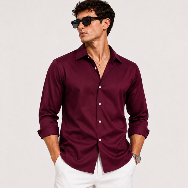 SATIN-  MAHROON FULL SLEEVES SHIRT