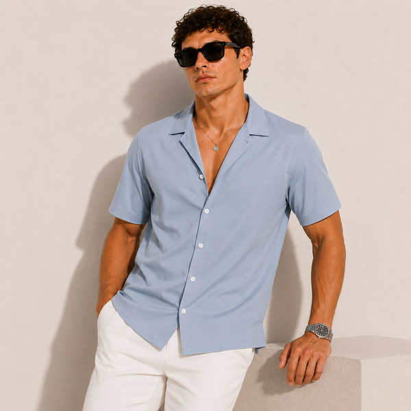 SATIN- SKY BLUE CUBAN SHIRT