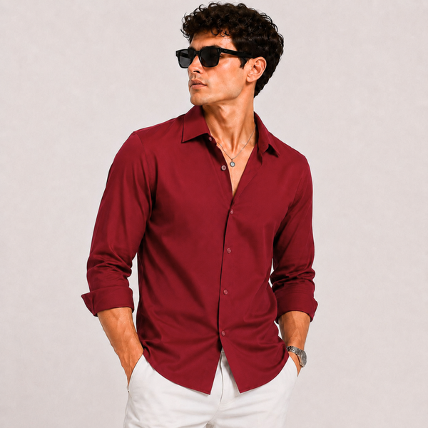 SATIN- BLOOD RED FULL SLEEVES SHIRT