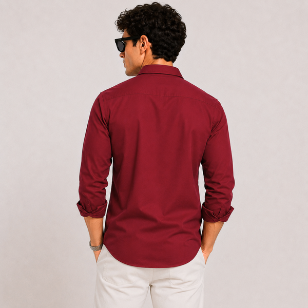 SATIN- BLOOD RED FULL SLEEVES SHIRT